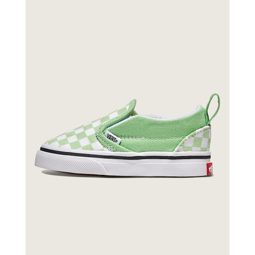 Toddler Classic Slip-On V Checkerboard Shoe in Pistachio Green / White | Vans