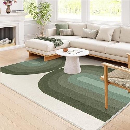 Lahome Boho Washable 6x9 Area Rugs, Ultra-Thin Modern Woven Green Rugs for Living Room, Modern Cotton Reversible Rainbow Rugs for Bedroom Playroom(6'x9', Green)