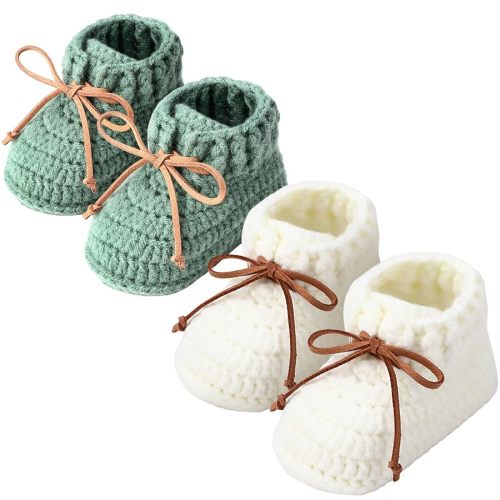 2 Pairs Knitted Baby Booties 0-6 Months Crochet Newborn Shoes First Walkers Cozy Shoes Sock for Infant Toddler Boy Girl Baby Shower Gifts