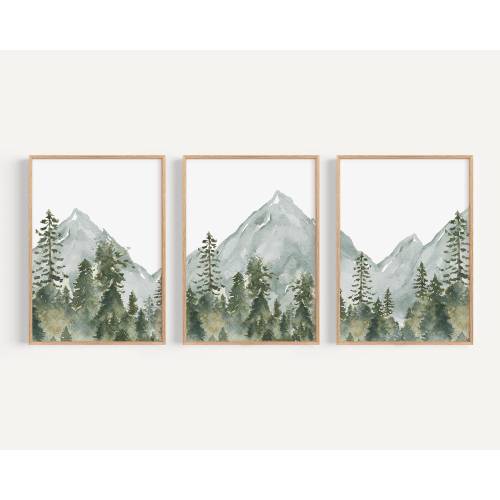 Woodland Nursery wall art PRINTED VERSION, Mountain wall art, tree nursery decor Forest nursery- Nursery Prints Watercolor Woodland- WL2