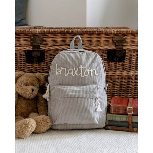 Personalized Hand Embroidered Corduroy Backpack