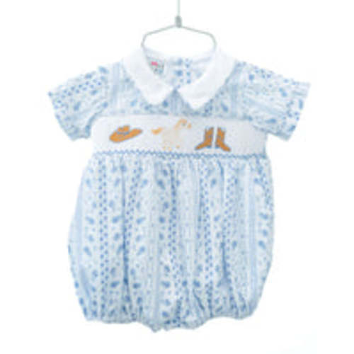 Blue Bandana Print Cowboy Smocked Bubble I Ruth and Ralph
