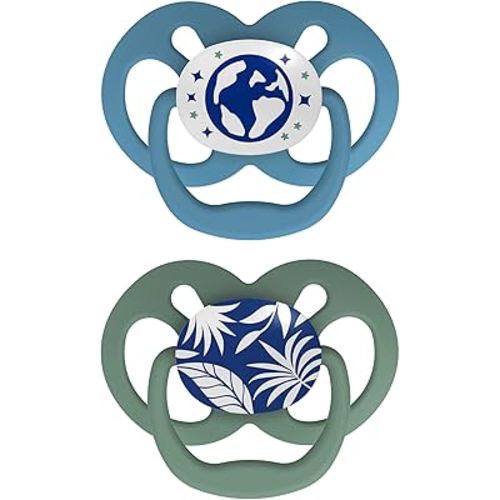 Dr. Brown's Advantage Glow-in-The-Dark Baby Pacifier, Fully Symmetrical Soother with Soft Silicone Bulb, Blue Nature, 6-18m, BPA Free, 2 Pack