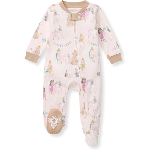 Burt's Bees Baby Baby Girls Pajamas Sleep and Play, Soft 100% Organic Cotton One-piece Pj With Non-slip Bee Grip Footies, Newborn Essentials