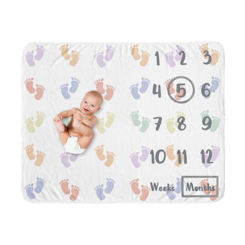 Sweet Jojo Designs Baby Footprints Multicolor Fleece Milestone Baby Blanket 3 Piece Set