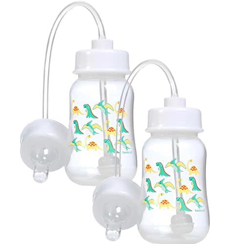 Hands-Free Baby Bottle - Anti-Colic Self Feeding Baby Bottle System 4 oz (2 Pack - Dinosaur)