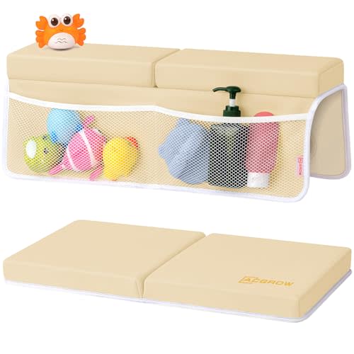 ACGROW Bath Kneeler and Elbow Rest Pad Set - Comfortable 1.5” Thick Baby Bath Kneeler Pads with Toys Organizer, Non-Slip Knee Arm Support Bathtub Mat, Quick-Drying Kneeling Pad for Baby Bath Time