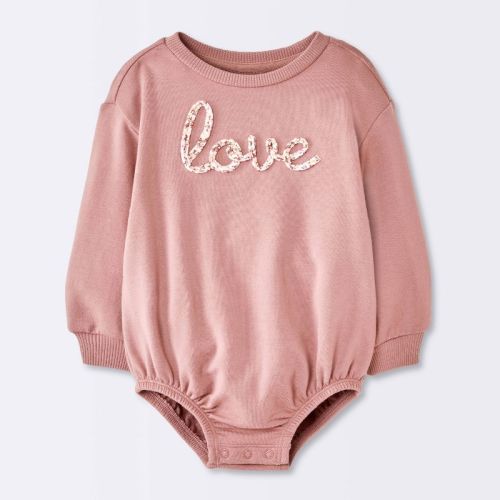 Baby Girls' Love Sweatshirt Romper - Cloud Island™ Pink