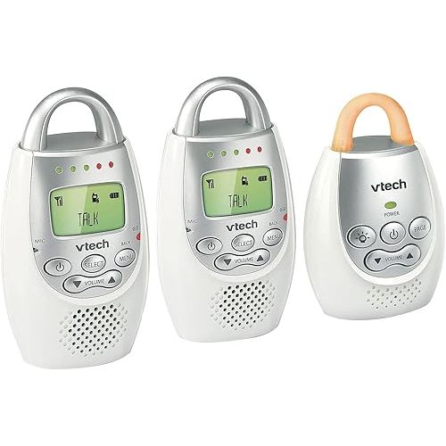 VTech DM221-2 Audio Baby Monitor with up to 1,000 ft of Range, Vibrating Sound-Alert, Talk Back Intercom, Night Light Loop & Two Parent Units, White