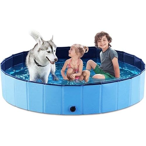 Jasonwell Foldable Dog Pet Bath Pool Collapsible Dog Pet Pool Bathing Tub Kiddie Pool Doggie Wading Pool for Puppy Small Medium Large Dogs Cats and Kids 63" Blue