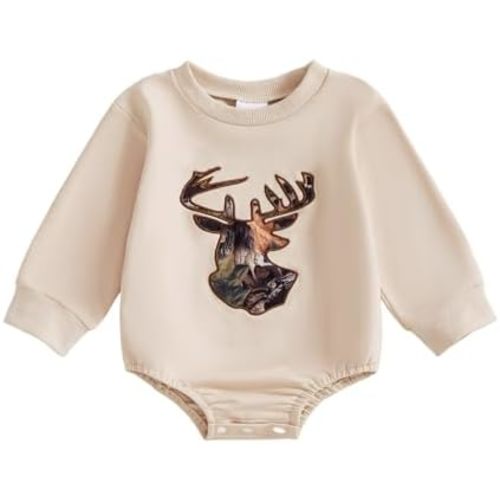 Infant Baby Boy Hunting Outfit Camo Deer Sweatshirt Romper Oversized Long Sleeve Bubble Bodysuit Fall Winter Clothes