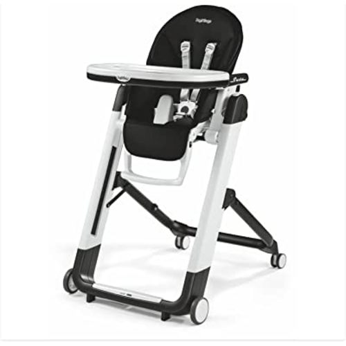 Peg Perego Siesta, Grow With Baby Folding High Chair & Recliner, Height Adjustable, Quick Clean & Easy Push Wheels For Babies & Toddlers, Made in Italy, Licorice (Black)