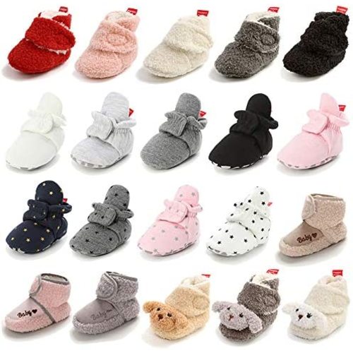 Timatego Newborn Baby Boys Girls Booties Stay On Socks Non Skid Soft Sole Infant Toddler Warm Winter House Slipper Crib Shoes 0-18 Months