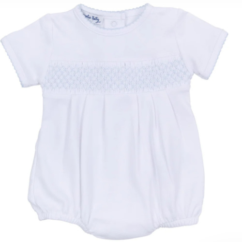 Essentials Solid Smocked Bubble - White Blue