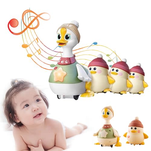 Tummy Time Duck Family Toy, Walking Duck with Baby Ducks, 3 Pack Swinging Ducks Tummy Time Toys, Light Up Crawling Toys, Tummy Time Duck Toy, Duck Tummy Time Toy, Tummy Time Ducks (1 Duck+3baby)