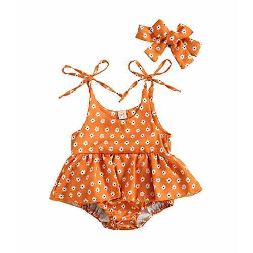 Baby Girls Daisy Playsuits Bodysuit+Headband Print Halter Romper Floral Jumpsuit Infant Onesie Summer Clothes