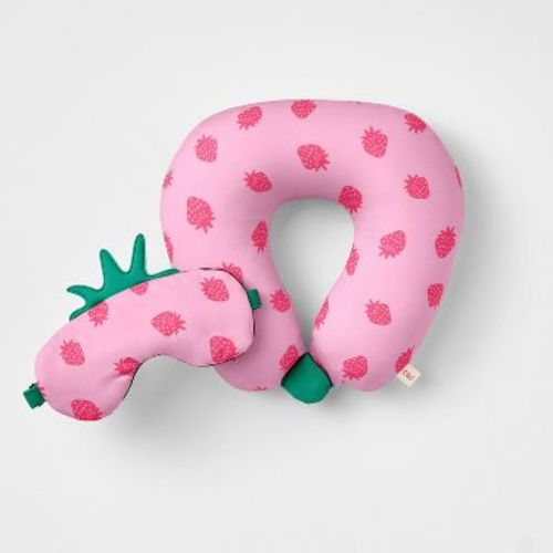 Kids' Neck Pillow and Eye Mask Set Strawberry - Cat & Jack™️: Recycled Polyester