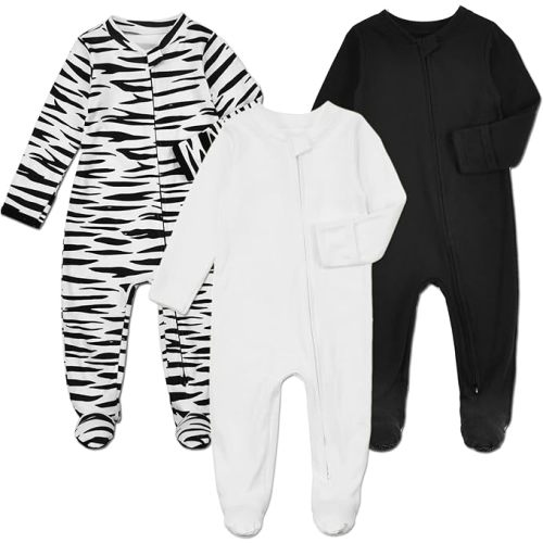 Aablexema Baby Footie Pajamas with Mittens - 3Pcs Infant Footed Sleeper Cotton Sleepwear Outfits