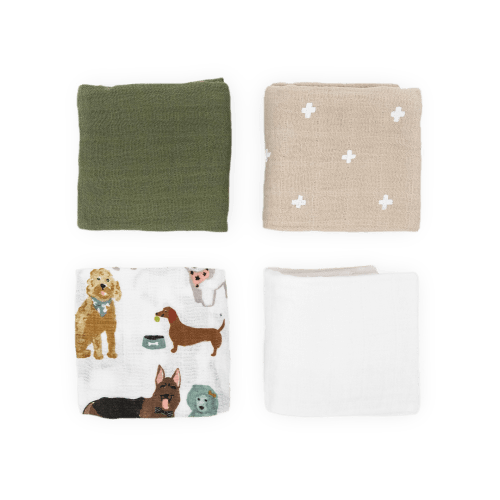 Cotton Muslin Squares 4 Pack - Woof