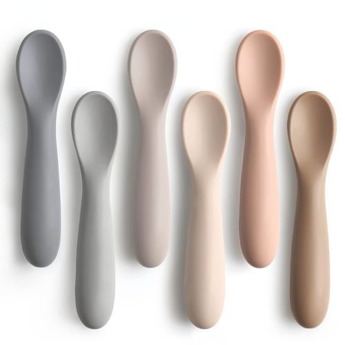 6 Pack Baby Spoons, Shorter Length for Self Feeding, First Stage Spoons, Food Grade Silicone, 6+ Months, Baby Training Spoons, Dishwasher Safe & Boil-proof