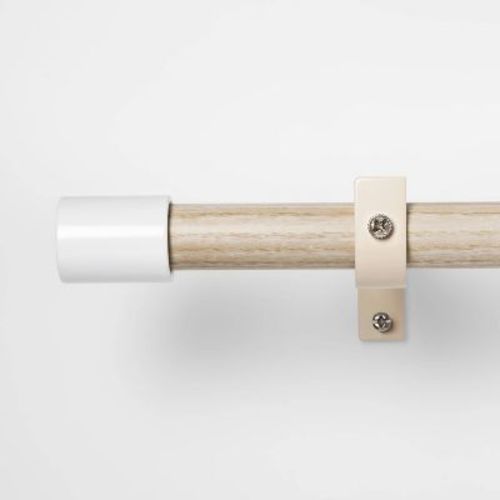28 - 48" White Finial Kids' Curtain Rod Natural Wood - Pillowfort™