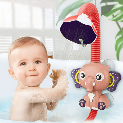 JBee Ctrl Baby Bath Toys for Toddlers 1-3 with Shower Head Toddler Elephant Bathtub Toy Birthday Gifts for Infants Boys Girls Newborn 6 12 Months, Red