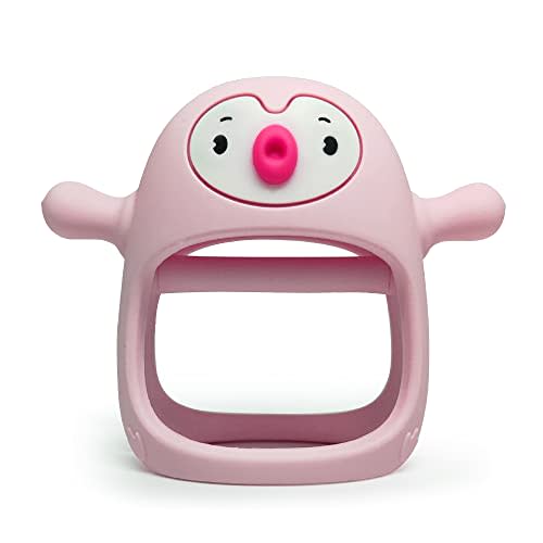 Smily Mia Penguin Teether for Babies 0-6Months, Pacifier Teething Toys for Babies 6-12Months,Ultimate Baby Registry & Shower Gift, Infant Handle Toys for 0-3Months Baby Girls, Old Roze…