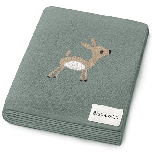 Bleu La La Soft Baby Swaddle Receiving Blanket - 100% Cotton Knit Soft Cozy Receiving Swaddling Quilt Blanket for Shower Gift Registry for Newborns, Infants, Toddlers (Deer - Sage)