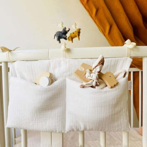 Multi-Use Organizer Storage Bag Crib Organizer Hanging Toys Organization Diaper Holder for side Door End Table - White