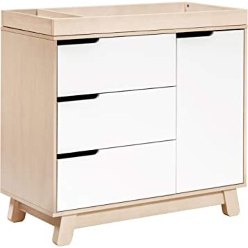 Babyletto Hudson 3-Drawer Changer Dresser with Removable Changing Tray in Washed Natural and White, Greenguard Gold Certified