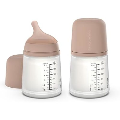 Suavinex Zero Zero Anti Colic Baby Bottle, No 1 Spanish Baby Bottle Brand, Minimizes Bottle Rejection & Nipple Confusion, Perfect for Combo Feeding, 2pk, 6oz/180mL, Medium Tone, Adaptable Flow Nipple