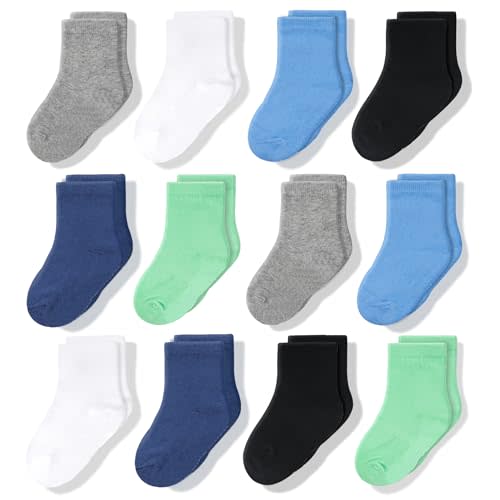 CozyWay Baby & Toddler Socks Crew Comfy Cotton Socks For Girls and Boys Babies Soft & Breathable Infant - 12 Pack