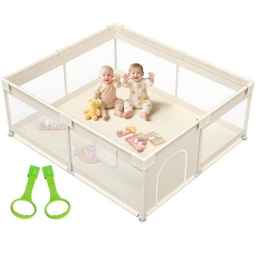 Mloong Large Baby Playpen for Toddler - 69×59in Babies Play Pen Playard Active Center Beige