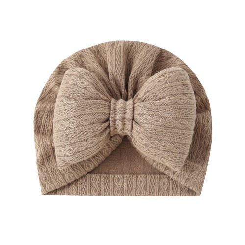 Tao Turban Hat For Baby Infant Cap Hats With Bow Knot Soft Cute Nursery Knitted Hairbands Solid Color Beanie KhakiFree Size