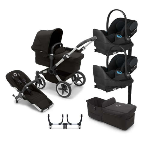 Bugaboo Donkey 5 Mono Complete Stroller + Bassinet + CYBEX Cloud T SensorSafe Infant Car Seat Twin Travel System - Midnight Black / Sepia Black / Midnight Black