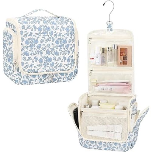 Relavel Hanging Toiletry Bag for Women Travel Makeup Bag Cosmetic Organizer Toiletries Bag for Travel Size Essentials Accessories Shower Caddy Bag for Bathroom Beach Gym, Floral Print