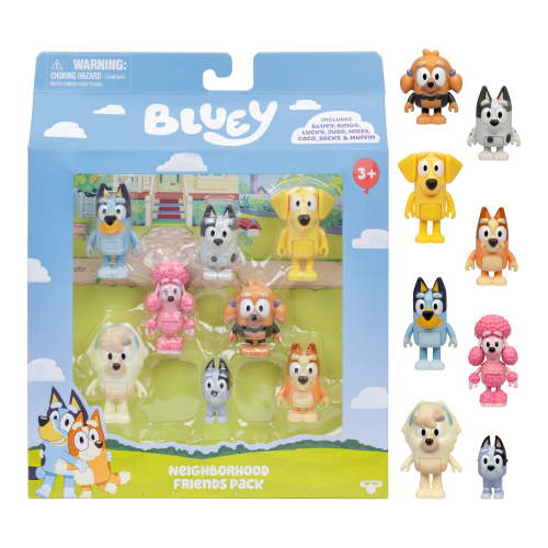 Bluey Neighborhood Friends 8 Pack, 2-2.5 Inch Articulated Figures, Toys for Kids 3-6 Years