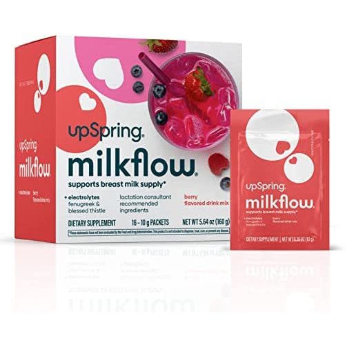 Upspring Milkflow Electrolyte Breastfeeding Supplement Drink Mix with Fenugreek | Berry Flavor | Lactation Supplement to Promote Healthy Breast Milk Supply & Restore Electrolytes* | 16 Drink Mixes