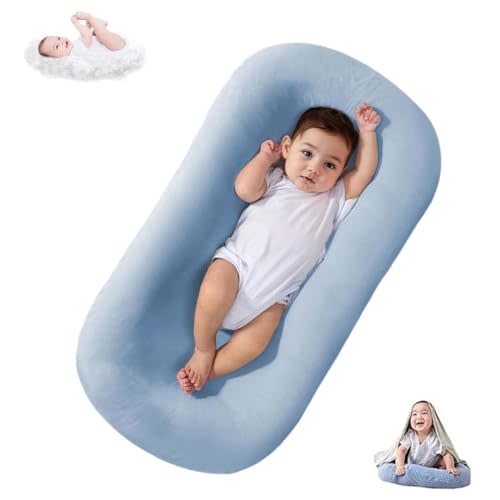 Lucakuins Baby Lounger, Bionic Design, Newborn to 24 Months, Soft Organic Cotton Breathable Lounger Pillow, Blue