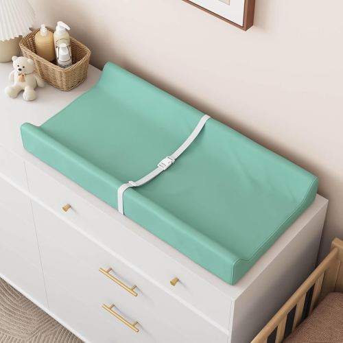 Wipeable Baby Changing Pad for Dresser and Table, Cozy Diaper Changing Pad with Waterproof & Wipe-Clean Leather Cover, Green
