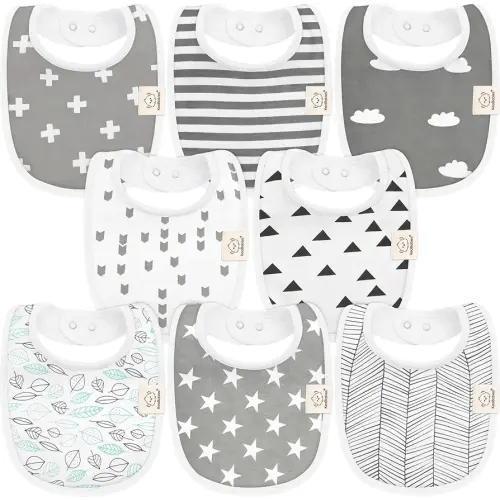 8-Pack Organic Baby Bibs for Boys, Girls - Soft Cotton Drooling and Teething Baby Bibs, Baby Girl Bibs, Baby Boy Bibs, Baby Drool Bibs for Baby Girl, Boy, Newborn Infant Bibs (Grayscape)