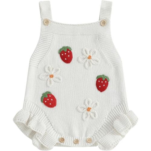 FYBITBO Baby Sweater Knit Romper Newborn Girl Strawberry Sweaters Onesie Overalls Fall Winter Clothes Summer Outfit