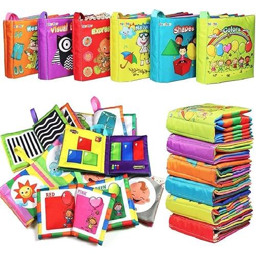 teytoy My First Soft Book, 6 PCS Nontoxic Fabric Baby Cloth Books Early Education Toys Activity Crinkle Cloth Book for Toddler, Infants and Kids Perfect for Baby Shower (New Version)