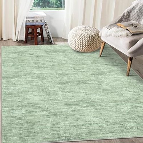 RUGSREAL Area Rug 5x7 Machine Washable Area Rug for Living Room Non-Slip Stain Resistant Modern Abstract Rug Contemporary Solid Throw Rug Foldable Accent Floor Carpet for Dining Room, Green