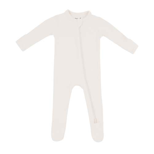 Ribbed Zipper Footie in Oat