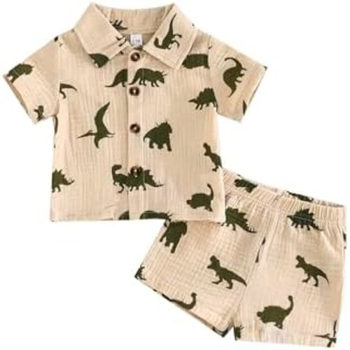 SUREPOCH Toddler Baby Boy Summer Clothes Fun Short-Sleeve Shirt & Elastic Waist Shorts Set For Baby Boy Outfits