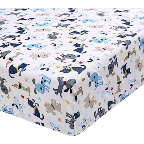 Brandrean Crib Sheets for Boys Cotton Toddler Sheets Blue Dog Car Baby Nursery Bedding