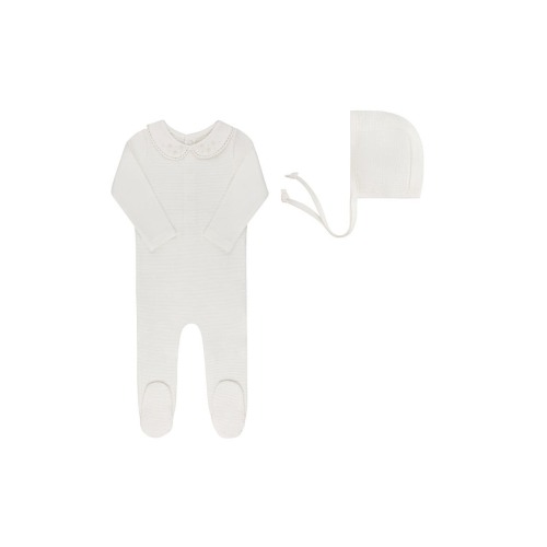 Ribbed Embroidered Collar Collection - Footie + Bonnet