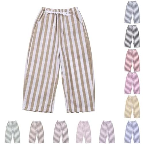 Toddler Baby Boy Girl Cotton Linen Pants Retro Elastic Waist Striped Long Pants Casual Sweatpants Bottoms 0-6 Years