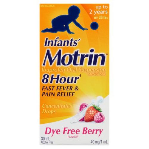Motrin Infants’ Ibuprofen Oral Suspension Concentrated Drops Dye Free Berry Flavour, 30 mL